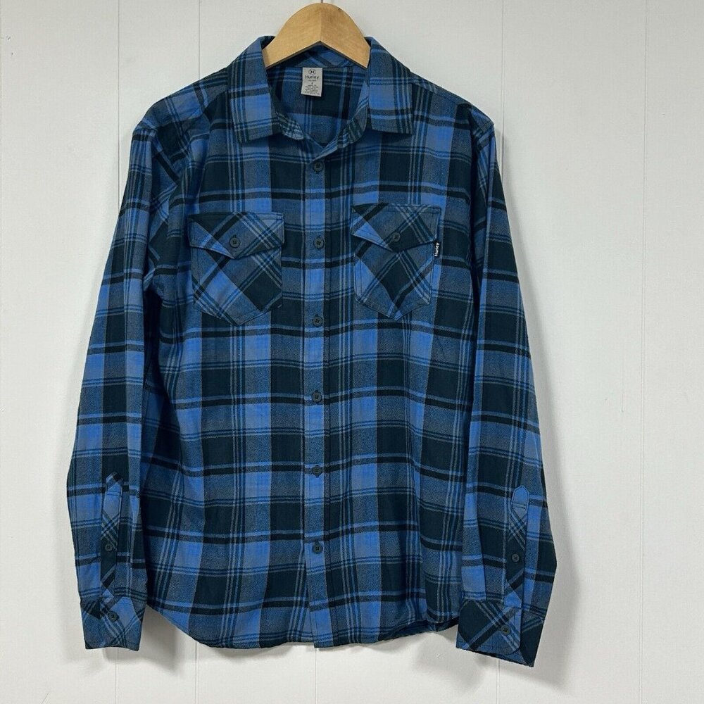 Hurley Men's Ultra Soft Button Down Blue Plaid Shirt Small